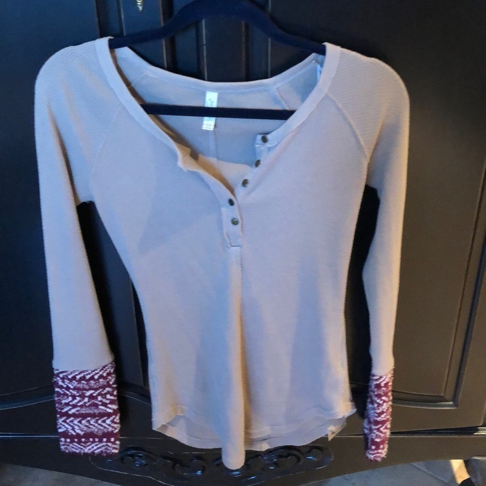 Free People Tan  long sleeve thermal top
